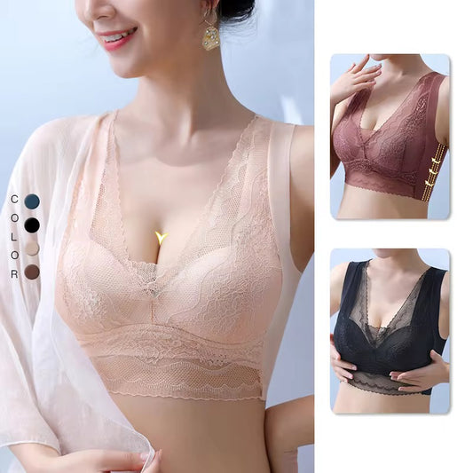 Deep V- Neck Design Plus Size Comfortable Lace Bra for Women