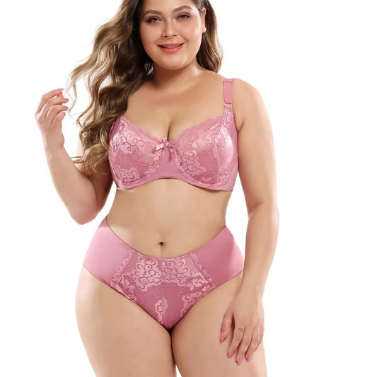 Ultra-Thin Lace Plus Size Bra Set European Sexy Ladies Underwear Fat Women Panties and Bra Set