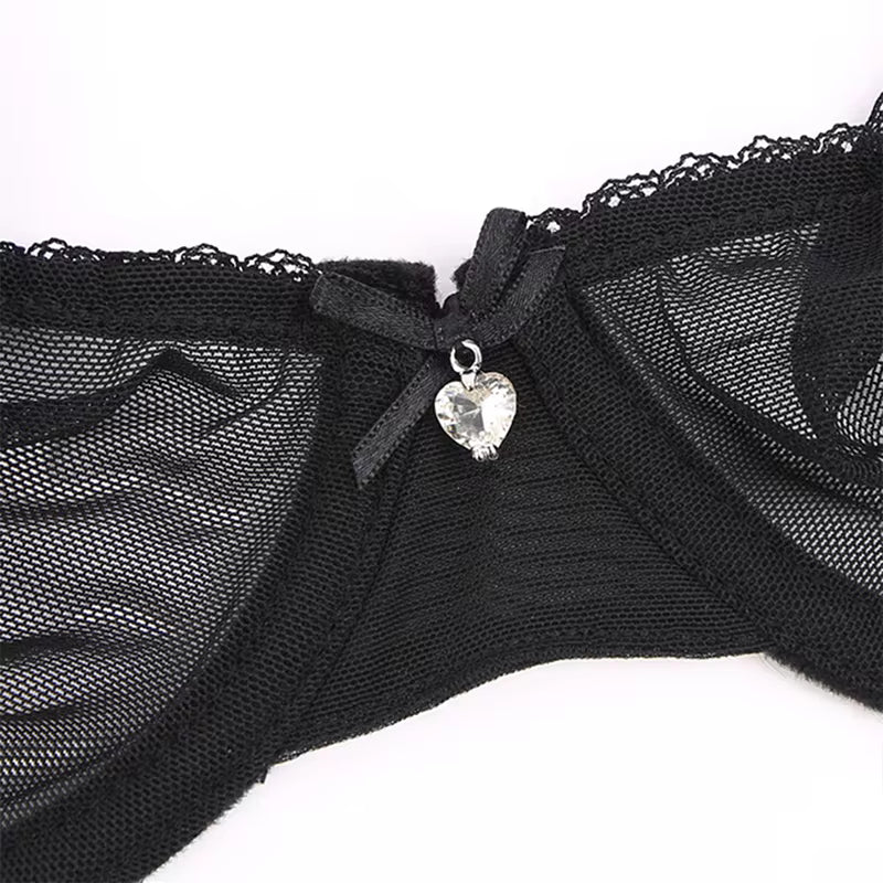 Women's Mesh Sheer Bra Sexy Unlined See Through Bra Ultra Thin Wire Free Plus Size Underwear CDE Cup