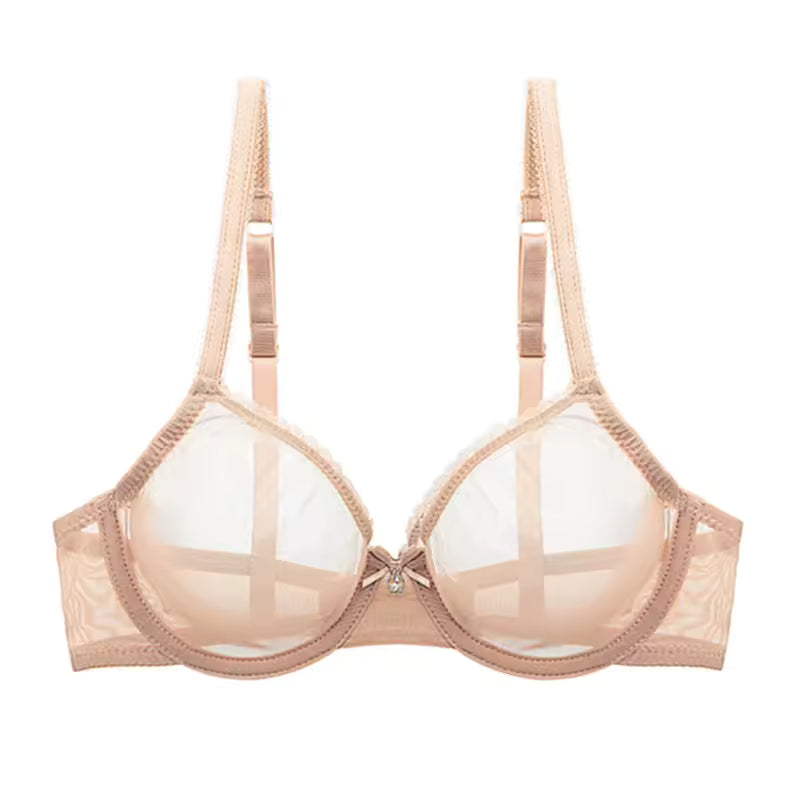 Women's Mesh Sheer Bra Sexy Unlined See Through Bra Ultra Thin Wire Free Plus Size Underwear CDE Cup