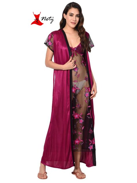 Secret Wish Women's Sky Blue Satin Nighty wih Robe (Free Size)