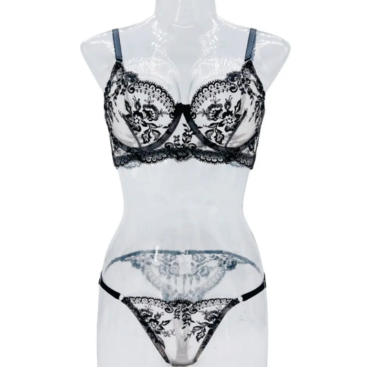 Enchanted Curve – Steel Ring Embroidered Lingerie Set