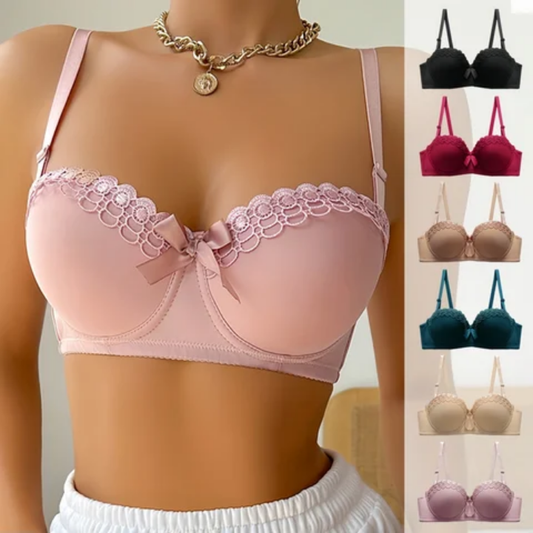 Embroidery Bow Bra Women Underwire Sexy Lace Push up Bra for Women