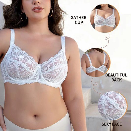 Minimizer Bras for Women Full Coverage Underwire Bras Plus Size Non-Padded Lifting Lace Bra for Heavy Breast