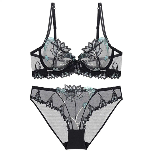 Transparent Cherry Embroidered Mesh Bra Large Chest Plus Size Women