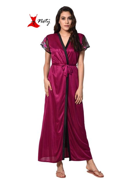 Secret Wish Women's Sky Blue Satin Nighty wih Robe (Free Size)