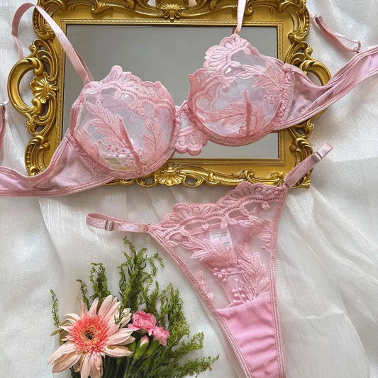 New Multi-color Sweet Sexy Embroidery See-Through Mesh Lace Gathered Erotic Lingerie Female