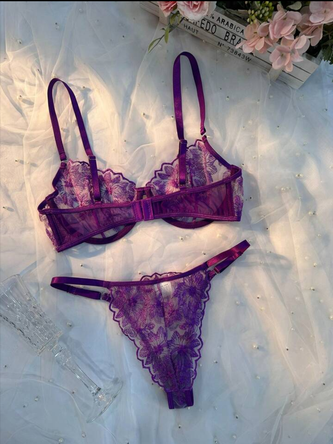 Enchanted Curve – Steel Ring Embroidered Lingerie Set