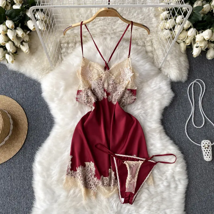 Satin Night Dress Robe Sexy Women Lingerie Night Gown Bridal