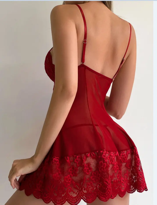 Women's Red Lace Lingerie Nightwear