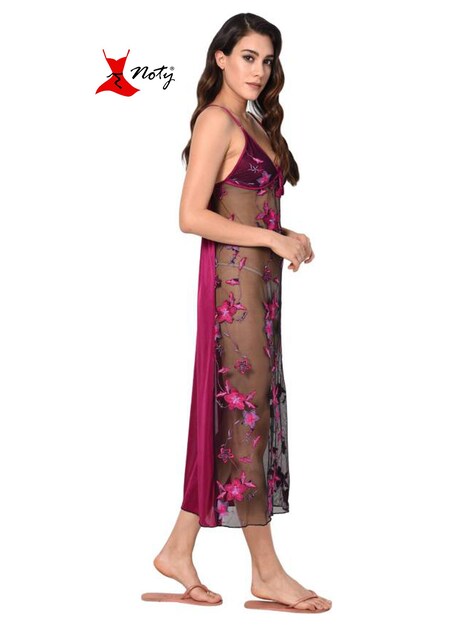 Secret Wish Women's Sky Blue Satin Nighty wih Robe (Free Size)