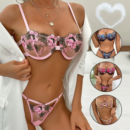 Embroidery Wire Bra and Panty Two Piece Chinese Style Lingerie Set