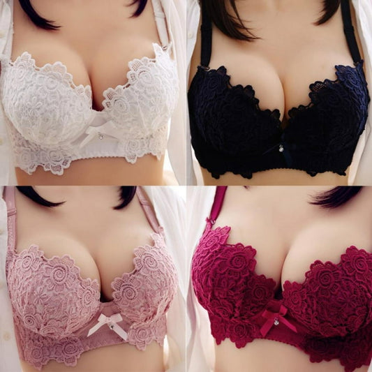 Wireless Embroidery Push up Bra with pantie Set