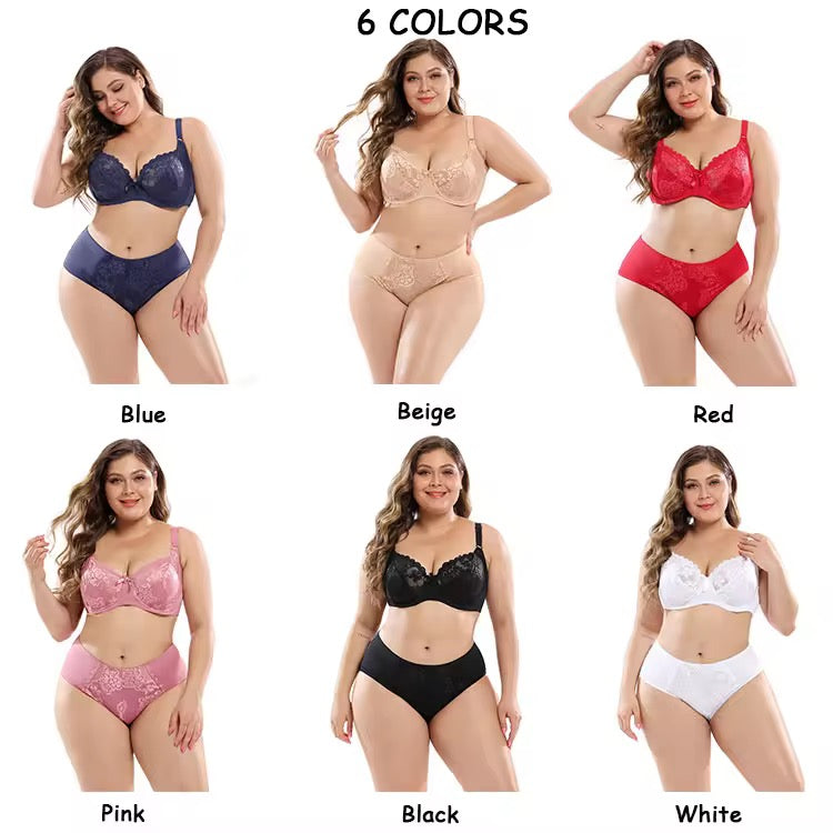 Ultra-Thin Lace Plus Size Bra Set European Sexy Ladies Underwear Fat Women Panties and Bra Set
