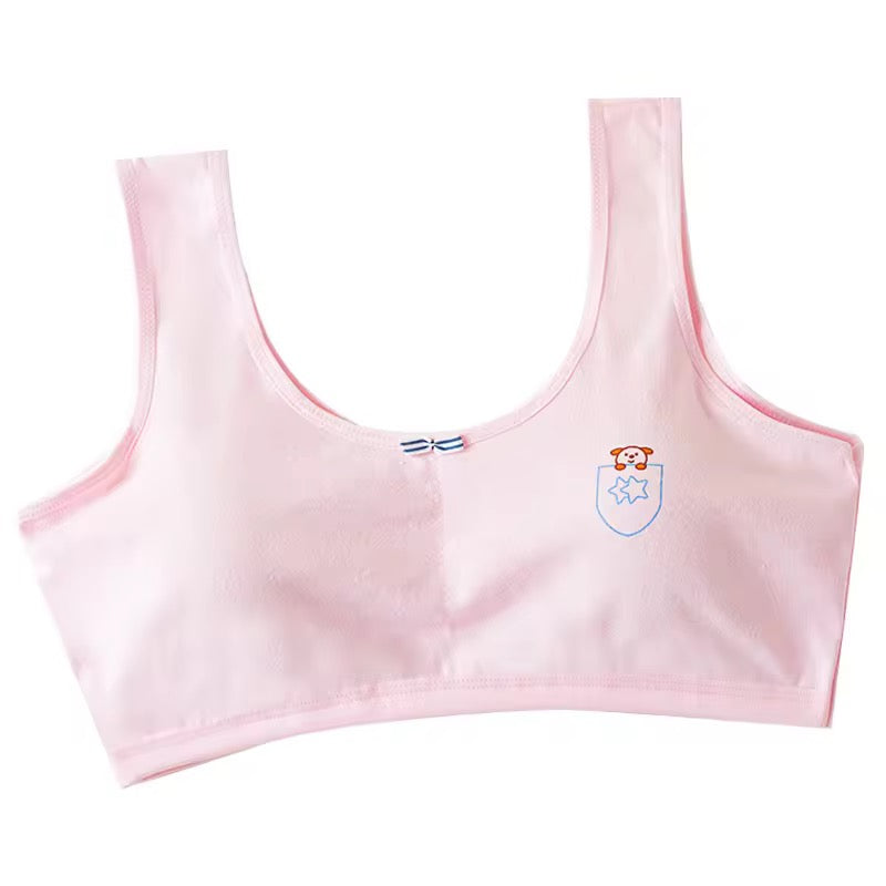 Girls' Seamless Cotton Anti-Exposure Bra Steel Ring Student Underwear Chest Pads for Children's