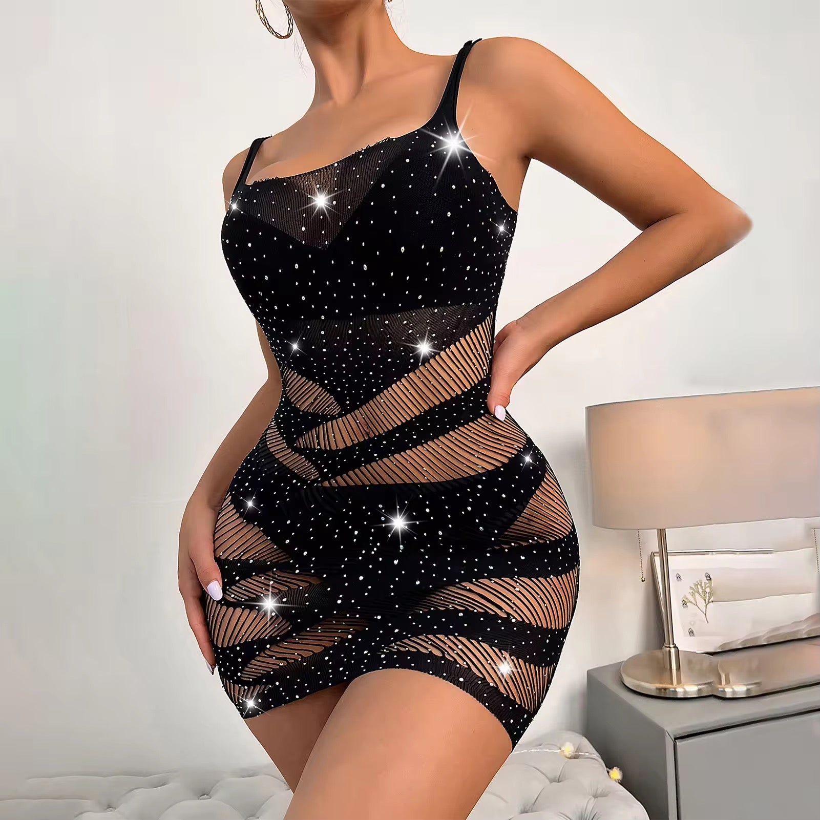 Sexy Exotic Nightdress Lady Mesh See Through Sparkly Bodystocking