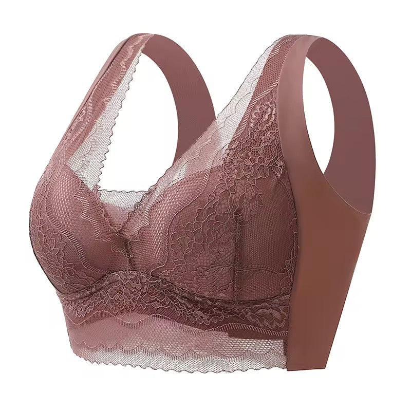 Deep V- Neck Design Plus Size Comfortable Lace Bra for Women