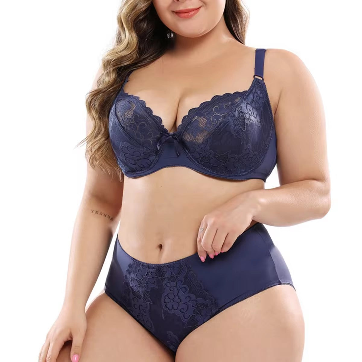 Ultra-Thin Lace Plus Size Bra Set European Sexy Ladies Underwear Fat Women Panties and Bra Set