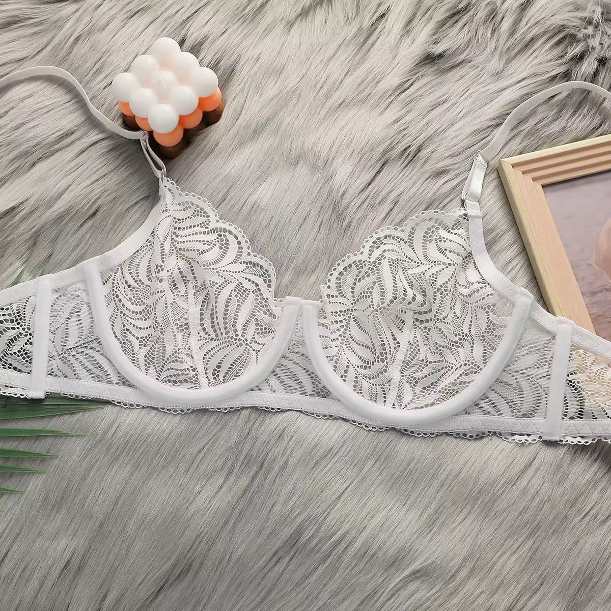 White Lace See-Through Two Pieces Underwire Bra and Thong Set