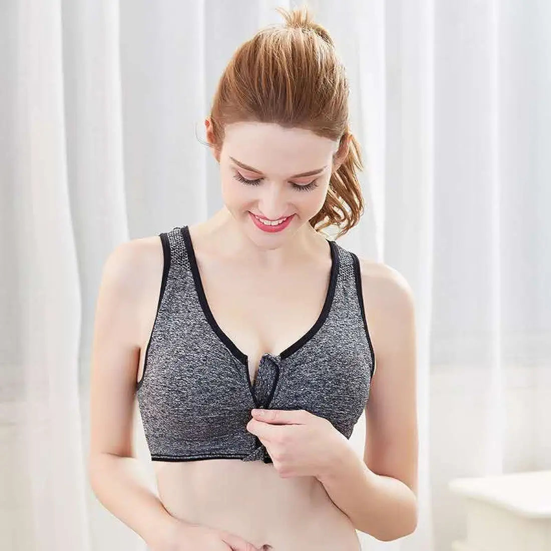 Front Zipper Removable Pads Fitness Sports Bra