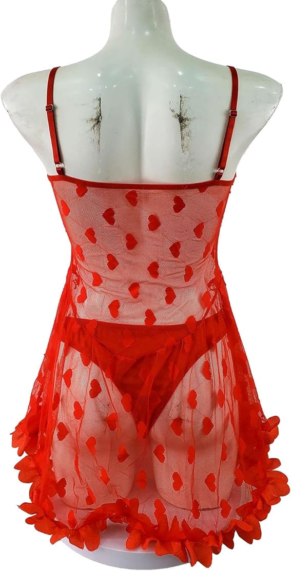 HeartBloom Desire – Red Mesh 2-Piece Lingerie Dress