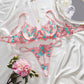 2025 New Floral Embroidered Mesh Underwire Push up Bra Set Pure Desire Sheer Lingerie G-String