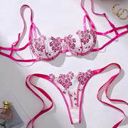 Fancy Push up Embroidered See Through Bra Top Sexy Bandage Erotica Bra Panty Set