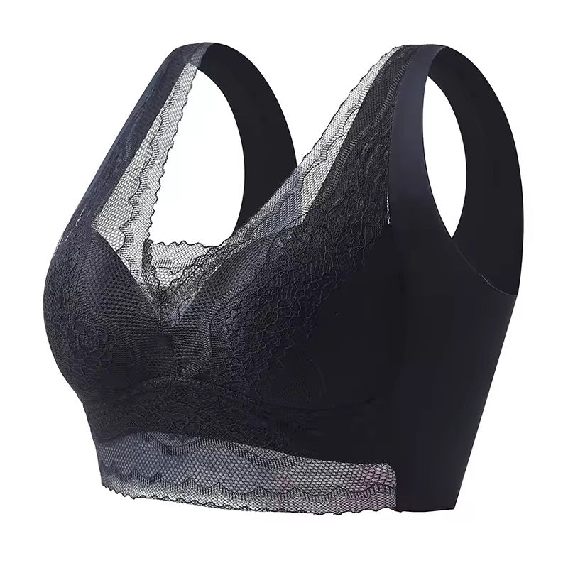 Deep V- Neck Design Plus Size Comfortable Lace Bra for Women