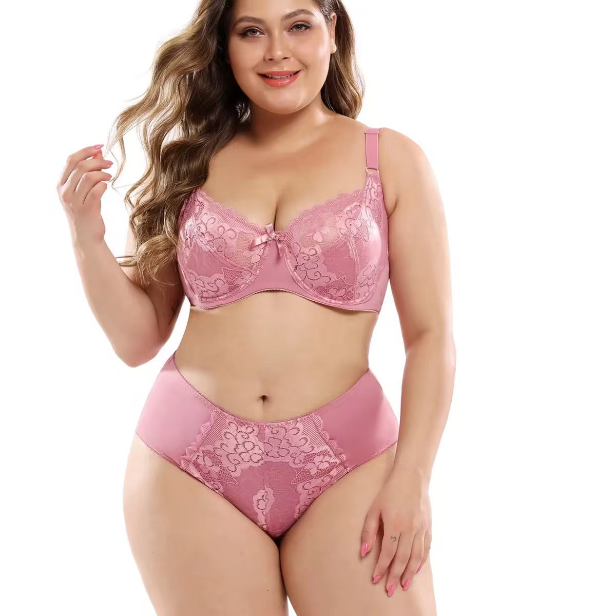 Ultra-Thin Lace Plus Size Bra Set European Sexy Ladies Underwear Fat Women Panties and Bra Set