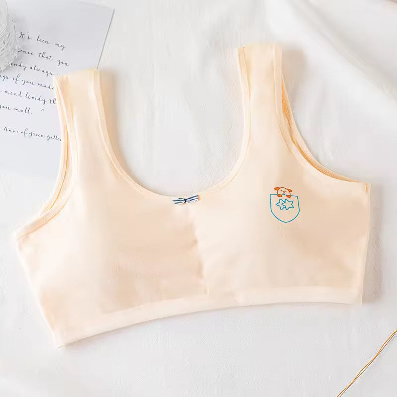 Girls' Seamless Cotton Anti-Exposure Bra Steel Ring Student Underwear Chest Pads for Children's