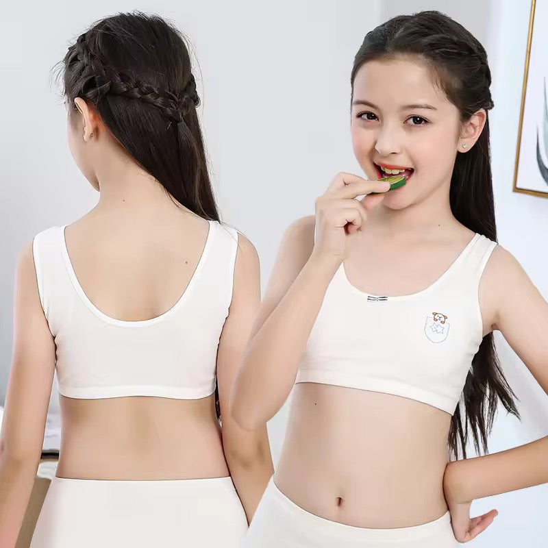 Girls' Seamless Cotton Anti-Exposure Bra Steel Ring Student Underwear Chest Pads for Children's
