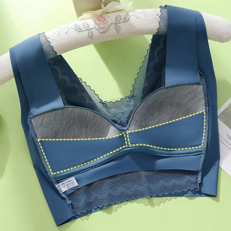 Deep V- Neck Design Plus Size Comfortable Lace Bra for Women