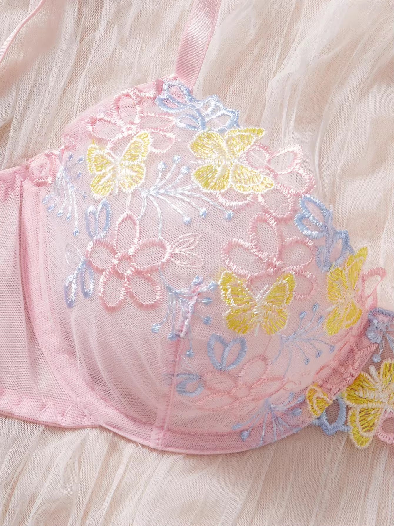 New Floral Embroidered Mesh Lingerie Sets Underwire Push up Bra & Panty Sweet Seductive Lingerie Women