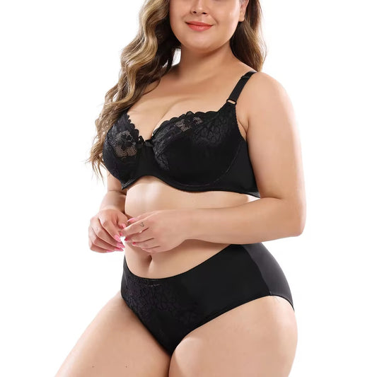 Ultra-Thin Lace Plus Size Bra Set European Sexy Ladies Underwear Fat Women Panties and Bra Set
