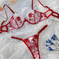 Floral Embroidered Pink Girly Style Sheer Mesh Sexy Lace Lingerie Set