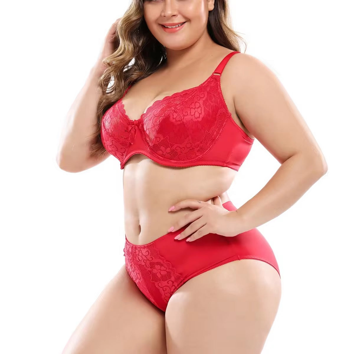 Ultra-Thin Lace Plus Size Bra Set European Sexy Ladies Underwear Fat Women Panties and Bra Set