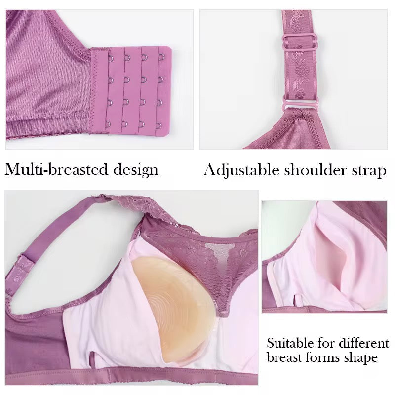Soft Comfortable Mastectomy Bra with Pockets Wire-Free Support Breast Prosthesis Bra