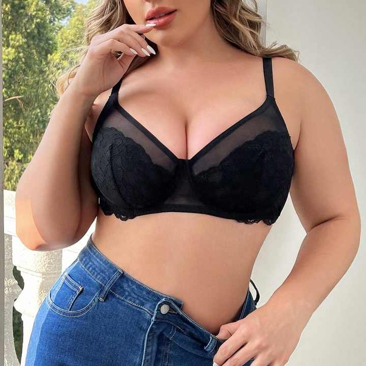 Transparent Design Plus Size Women's Hot Sexy Shape up Lace Bra With Wire