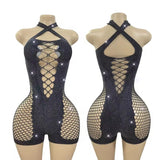 Gorgeous Woman Clubbing Outfits Shiny Design Silver Silk Hollow out Bodycon Jumpsuits Dancer Outfits Exotic Stripper Outfit