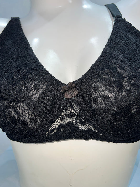 Black Elegance Lace + soft net Plus Size Full Support Bra