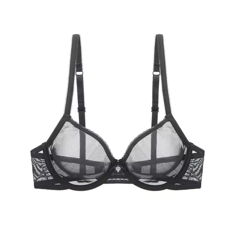 Women's Mesh Sheer Bra Sexy Unlined See Through Bra Ultra Thin Wire Free Plus Size Underwear CDE Cup