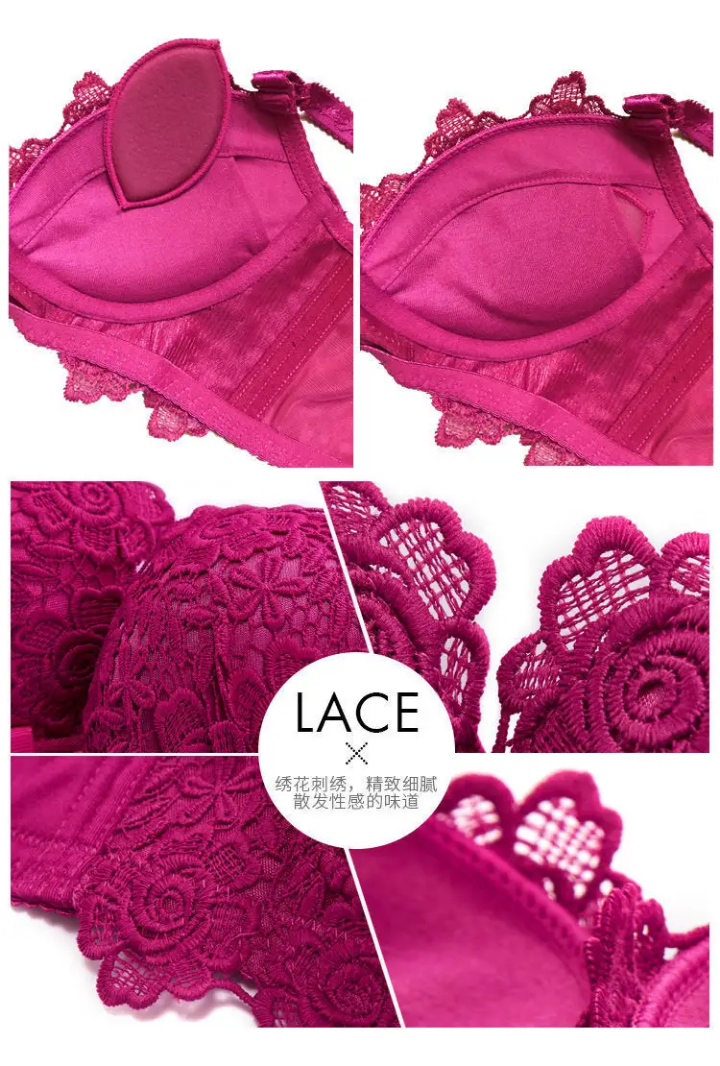 Wireless Embroidery Push up Bra with pantie Set