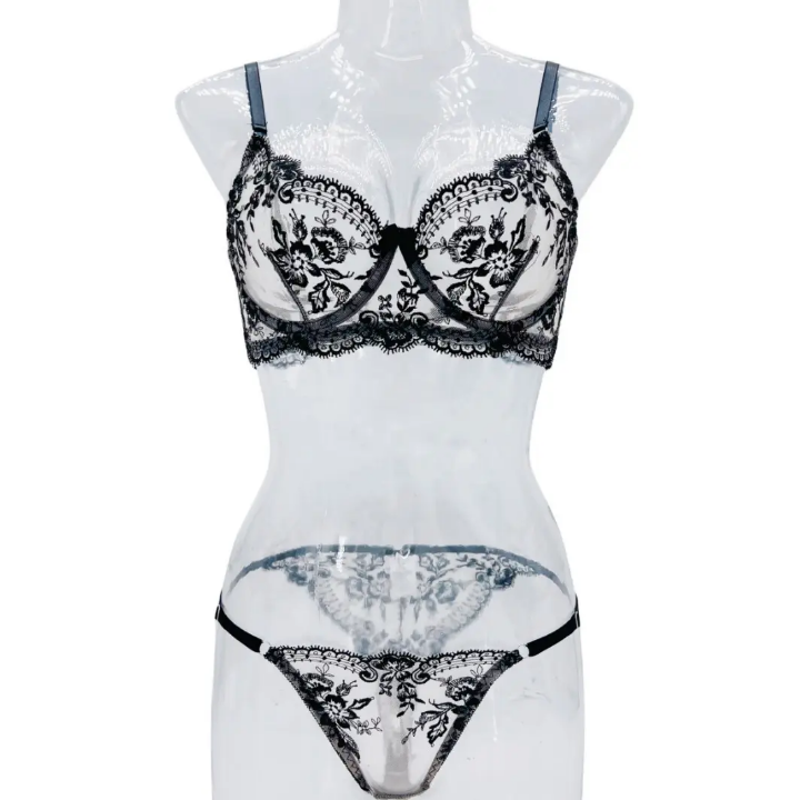 Enchanted Curve – Steel Ring Embroidered Lingerie Set