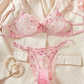 New French Sweet Print Embroidery Mesh Perspective Comfortable Gathering Sexy Bra Sets