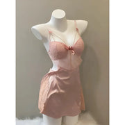 High-quality silk nightgown with stylized chest pad and seductive backless, women's nightgown, with pants