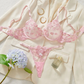 Sexy Floral Embroidered Mesh Sheer Underwire Lingerie Set Solid Color Transparent Ladies Bra