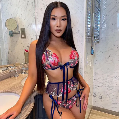 Floral Embroidery Lace Lingerie Sets Sexy Lingerie Erotic Femme 3 PCS