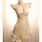 Sexy Women's Pajamas Ice Silk Pajamas Daisy Lace Suspender Nightdress with Chest Pad Nightgown Seduction Lingerie Underwear