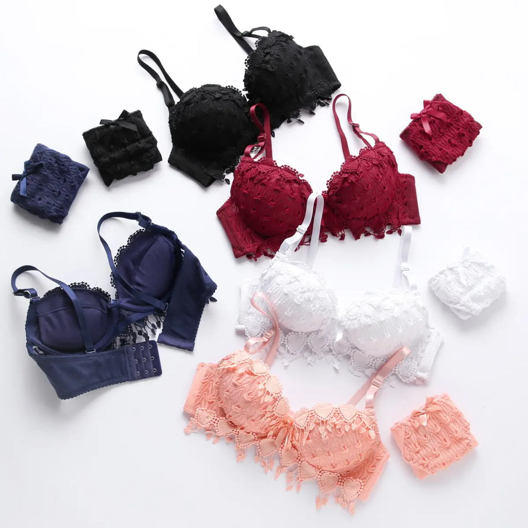Embroidered & Push up Bra with flower underwear