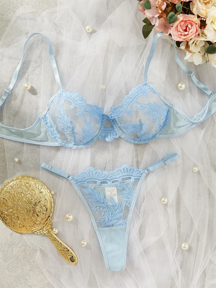 New Multi-color Sweet Sexy Embroidery See-Through Mesh Lace Gathered Erotic Lingerie Female